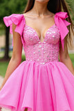 Robe courte à volants corset rose scintillant avec paillettes