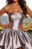 Satin Bretelle Une Ligne Bleu Robe Courte Retrouvailles