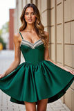 A Line Corset Robe courte en satin vert foncé pour les retrouvailles
