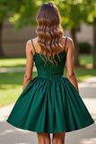 A Line Corset Robe courte en satin vert foncé pour les retrouvailles