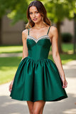 A Line Corset Robe courte en satin vert foncé pour les retrouvailles