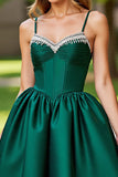 A Line Corset Robe courte en satin vert foncé pour les retrouvailles