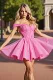 Corset rose épaule froide courte Homecoming Dress avec appliques
