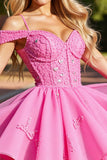 Corset rose épaule froide courte Homecoming Dress avec appliques