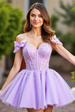 Robe courte en tulle corset lavande scintillante avec paillettes