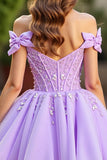 Robe courte en tulle corset lavande scintillante avec paillettes