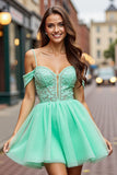 A Line Tulle Menthe Vert Menthe Robe courte de retour à la maison