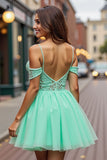 A Line Tulle Menthe Vert Menthe Robe courte de retour à la maison