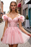 Floral Blush Short Corset Homecoming Dress avec Appliques