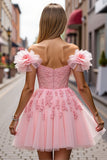 Floral Blush Short Corset Homecoming Dress avec Appliques