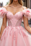 Floral Blush Short Corset Homecoming Dress avec Appliques