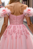 Floral Blush Short Corset Homecoming Dress avec Appliques