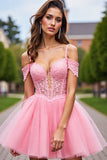 Corset Blush Tulle Robe courte de retour à la maison avec appliques