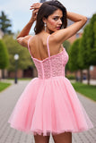 Corset Blush Tulle Robe courte de retour à la maison avec appliques