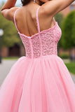 Corset Blush Tulle Robe courte de retour à la maison avec appliques