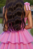 Corset rose à volants Robe courte de retour à la maison avec noeuds