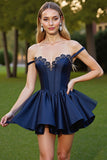 Corset en satin Robe courte de bal marine avec appliques