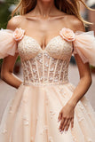 Champagne Corset Floral Robe courte de retour à la maison avec appliques