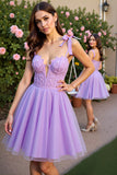 Lavande Short Tulle Corset Homecoming Dress avec Appliques