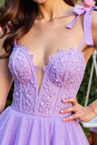 Lavande Short Tulle Corset Homecoming Dress avec Appliques