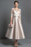 Satin Abricot Une Ligne Mère De La Mariée Robe Avec Appliques
