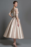 Satin Abricot Une Ligne Mère De La Mariée Robe Avec Appliques