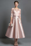 Satin Abricot Une Ligne Mère De La Mariée Robe Avec Appliques