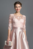 Satin Abricot Une Ligne Mère De La Mariée Robe Avec Appliques