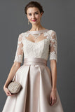 Abricot Une Ligne Satin Robe De La Mère De La Mariée Avec Appliques