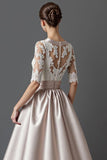 Abricot Une Ligne Satin Robe De La Mère De La Mariée Avec Appliques