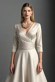 Satin Abricot Une Ligne Col V Robe Mère De La Mariée