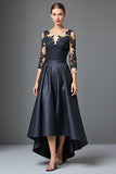 Bleu marine Haut Bas Une ligne Robe Mère De La Mariée Avec Appliques