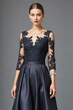 Bleu marine Haut Bas Une ligne Robe Mère De La Mariée Avec Appliques