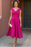 Robe Midi Mère De La Mariée À Col V Fuchsia Une Ligne