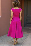 Robe Midi Mère De La Mariée À Col V Fuchsia Une Ligne