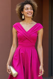 Robe Midi Mère De La Mariée À Col V Fuchsia Une Ligne