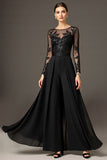 Noir À Manches Longues Une Ligne Mère De La Mariée Robe Avec Appliques