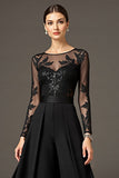 Noir À Manches Longues Une Ligne Mère De La Mariée Robe Avec Appliques