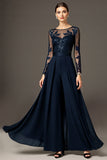 Noir À Manches Longues Une Ligne Mère De La Mariée Robe Avec Appliques