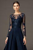 Noir À Manches Longues Une Ligne Mère De La Mariée Robe Avec Appliques