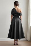 Satin Noir Une Ligne Robe Mère De La Mariée Avec Poches