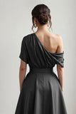 Satin Noir Une Ligne Robe Mère De La Mariée Avec Poches