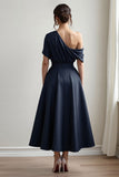 Satin Noir Une Ligne Robe Mère De La Mariée Avec Poches