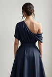 Satin Noir Une Ligne Robe Mère De La Mariée Avec Poches