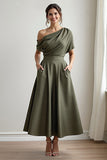Satin Noir Une Ligne Robe Mère De La Mariée Avec Poches