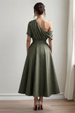 Satin Noir Une Ligne Robe Mère De La Mariée Avec Poches