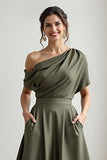 Satin Noir Une Ligne Robe Mère De La Mariée Avec Poches