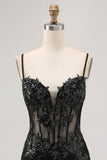 Vert foncé moulante dos nu corset transparent Homecoming Dress avec paillettes