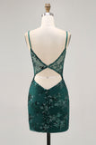 Vert foncé moulante dos nu corset transparent Homecoming Dress avec paillettes