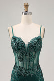 Vert foncé moulante dos nu corset transparent Homecoming Dress avec paillettes